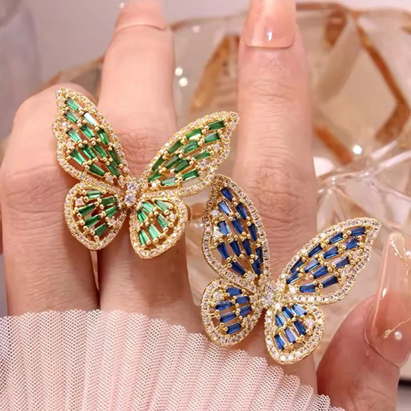 Butterfly Blue Stainless Steel Waterproof Crystal Ring - Picture 4 of 5